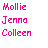 Pixelated pink text on white background reads 'Mollie Jenna Colleen' left and 'my clique' right