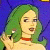 A pixelated cartoon-style buddy icon featuring a woman with green hair and red choker on the left, next to green text reading "Original Icons .com" on a dark green background.