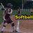 A pixelated softball player in a dark uniform swings at home plate with text overlays reading "Softball," "you wish you could hit...", and "LIKE A GIRL!!" on separate colored backgrounds.