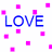 'LOVE' text icons with varying letter colors and background squares in pink, blue, green, and red