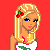 Pixel art of a blonde woman with cherry hair clips, wearing a white top and dark jeans against red background; text repeats 'Cherry Flava' in pixelated font.
