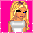 Pixel art contact sheet showing a blonde character in multiple frames with pink background and text reading "blondes have more fun than u".