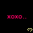 Pixelated pink text 'XOXO..' and yellow heart symbols on a black background with gray corner overlay.