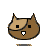 Brown cartoon cat head with tan ear patch, black eyes, white mouth, and gray underline; text "kao" appears above in some frames with a small equal sign.