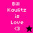 Pixelated text 'Bill Kaulitz is Love <3' appears on four color backgrounds with a star symbol changing between black and pink.