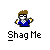 Pixel art buddy icon featuring a cartoon character with brown hair and sunglasses in blue shirt, displayed on gray background with text "Shag Me" below and promotional text for badassbuddy.com above.