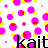 Pixelated icon with scattered pink and yellow circular shapes on white background, partially obscured black text at bottom.
