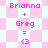 Pixelated pink and white graphic with text 'Brianna + Greg = <3' repeated across two background patterns.