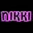 Nine identical 'NIKKI' text icons arranged in a , each with distinct neon outlines on black background
