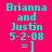 Four identical pixelated text display 'Brianna and Justin 5-2-08 =]' on alternating bright pink and orange backgrounds