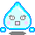 Pixelated water droplet icon with light blue body, pink cheeks, and gray shadow; four variations show mouth and eye changes.