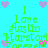 Pixelated cyan background with green text reading "I Love Austin Marstorf" and pink/purple heart icons scattered throughout.