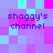 Pixelated of cyan, magenta, and purple squares with four instances of 'shaggy's channel' text in purple pixelated font