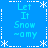 Blue background with repeated text "Let It Snow ~amy" in light blue, surrounded by white snowflake and dashed-line borders.