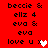 Red background displays repeated text and heart symbols with one heart changing color between frames.