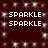 Dark red background with white pixelated text reading SPARKLE repeated four times in two , surrounded by scattered white sparkles