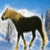A horse stands in a snowy landscape with blue sky, next to green background displaying red text 'i love appy's'