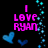 Pixelated text 'I LOVE RYAN' in bright pink with blue hearts and cyan sparkles on black background, repeated vertically.