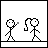 Pixelated stick figures in a sequence showing one figure extending an arm toward another with a ponytail, then the second figure turning away.