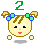 Pixelated cartoon girl with brown pigtails tied by blue-green bows, black eyes, red lips, and a light yellow face against gray background; green number 2 above head.