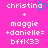 Pixelated text and symbols on a bright pink background with a blue heart symbol replacing the 'o' in 'christina' on the left side.
