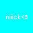 Four square display the text 'niick<3' in white pixelated font against cyan, blue, pink, and light blue backgrounds