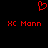 Red pixelated heart symbol above two identical red text strings on black background.
