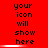 Red background with black pixelated text reading 'your icon will show here' in three , each having a white horizontal bar at the bottom