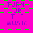 A static image with a bright pink background and green checkered pattern, displaying repeated purple text "TURN UP THE MUSIC" in multiple
