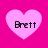 Four pink hearts on a bright magenta background, each containing the text 'Brett' in pixelated black font.