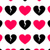 Pixelated heart-shaped icons in alternating black and bright pink colors arranged in a grid pattern on white background.
