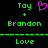 Pixelated green text and a pink heart symbol on a black background, with 'Toy', 'Brandon', and 'Love' arranged in a -like layout