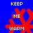 Red coral-like shapes with white text 'KEEP ME WARM' on blue background, showing animation changes in shape and text position.