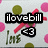 A static icon with a light gray background featuring scattered pink and green circles, displaying 'ilovebill' text above '<3' symbol and 'love' script.