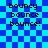 Blue and cyan checkered background with pixelated text reading 'bouncy bounce bounce!' in four identical quadrants, each showing a subtle animation effect on the right side.