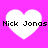 Four white heart shapes on a bright pink background with black text "Nick Jonas" overlaid across each heart.