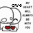 Pixelated cartoon character with red heart eyes, showing three text variations: 'awe', 'how', and 'cute' above the head.