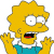 Pixelated cartoon character with yellow hair, wide eyes, open mouth showing red tongue and black interior, wearing blue shirt over white collar.