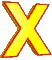 Yellow X-shaped icons with red outlines on gray background, varying in brightness and shadow effects across positions