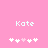 Pixelated pink background with white text 'Kate' and five heart symbols, where the third heart is light pink in one view.
