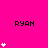 Bright pink background with repeated black text 'RYAN' and varying white heart icons in a pattern