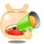 Pixelated cartoon character with tan body, green arm covering, red mouth, and black eyes; left side shows closed eyes while right side displays open eyes.