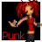 A 3x3 contact sheet of an animated AIM buddy icon featuring a pixelated cartoon character with red dreadlocks, red sleeveless top, black pants, and wristbands, displaying the word "Punk" in various colors across frames.