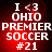 Red background with white text reading "I <3 OHIO PREMIER SOCCER #21" in pixelated font, displayed in a