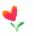 Four pixelated heart-shaped flowers with green stems and leaves on a gray background, each showing slight variations in color gradient and shape.
