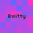 Pixelated text 'Ewitty' repeated four times on a of purple and pink squares with blue accents