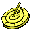 A 6-frame animated contact sheet of a yellow spinning top icon with black outlines and subtle shading, displayed on a gray background.