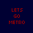 Four variations of a pixelated text-based icon showing 'LETS GO METRO' in red on dark blue, with white bars shifting across different lines.
