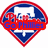 A diamond-shaped icon with red border, blue background, and white 'P' symbol, displaying 'Go Phillies' text in red and blue.