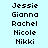 Pixelated text list of names on a light blue background with two distinct shades of blue for the name